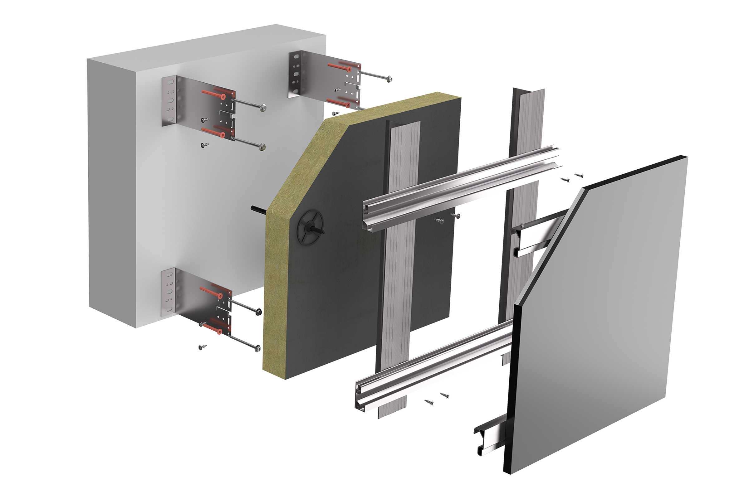 Izolacija ventilirane fasade. struktura sustava ovješene ventilirane fasade StoVentec Glass sa svim.