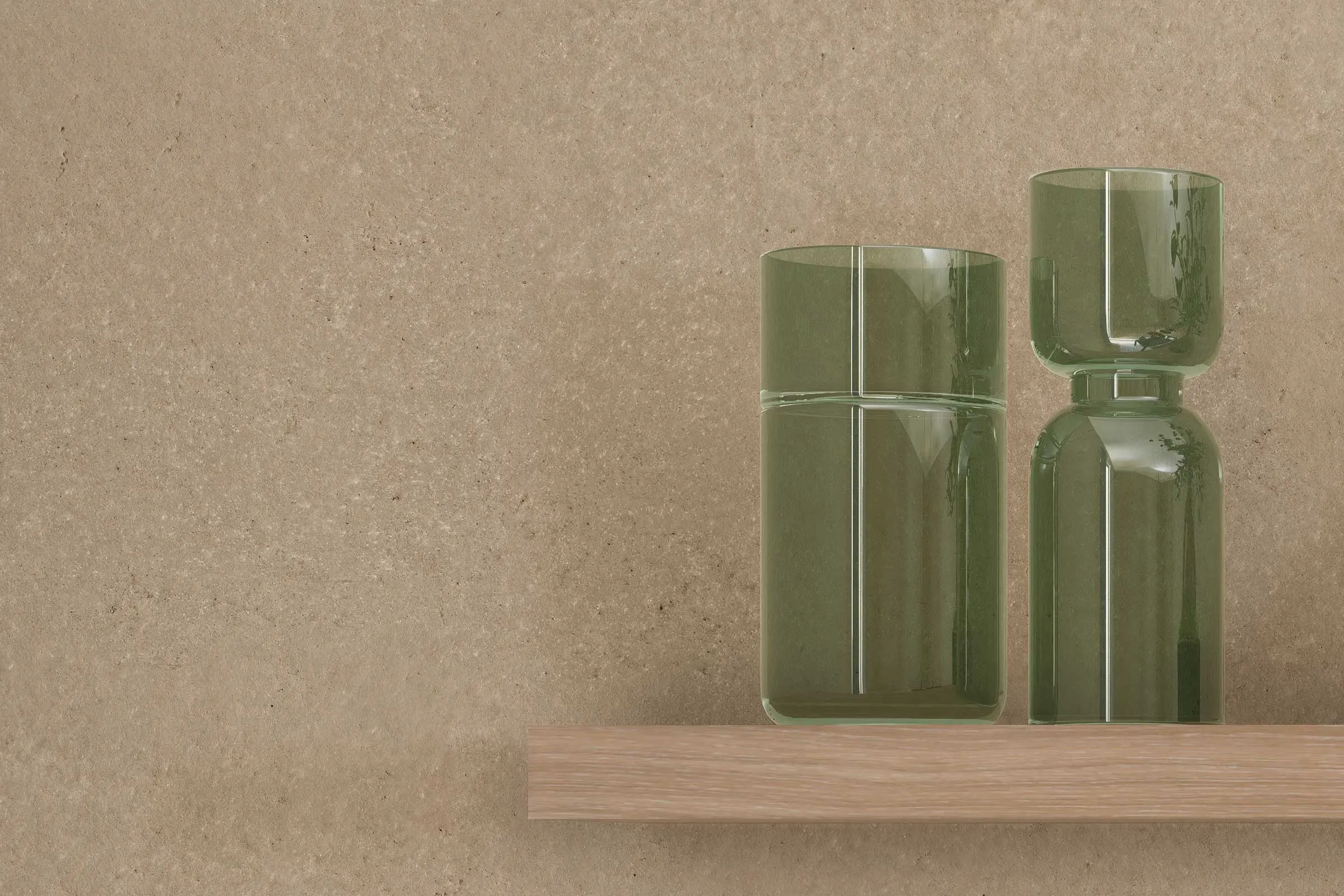 Dizajn zidova u blagovaonici 1, detalj zidne police s ukrasnim vazama, nijanse palete Interior Color