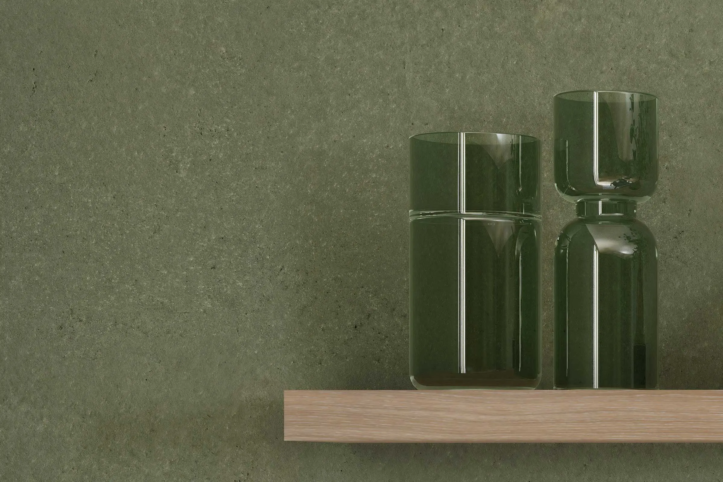 Dizajn zidova u blagovaonici, detalj police s ukrasnim vazama ispred zelenog zida, Interior Colors 2