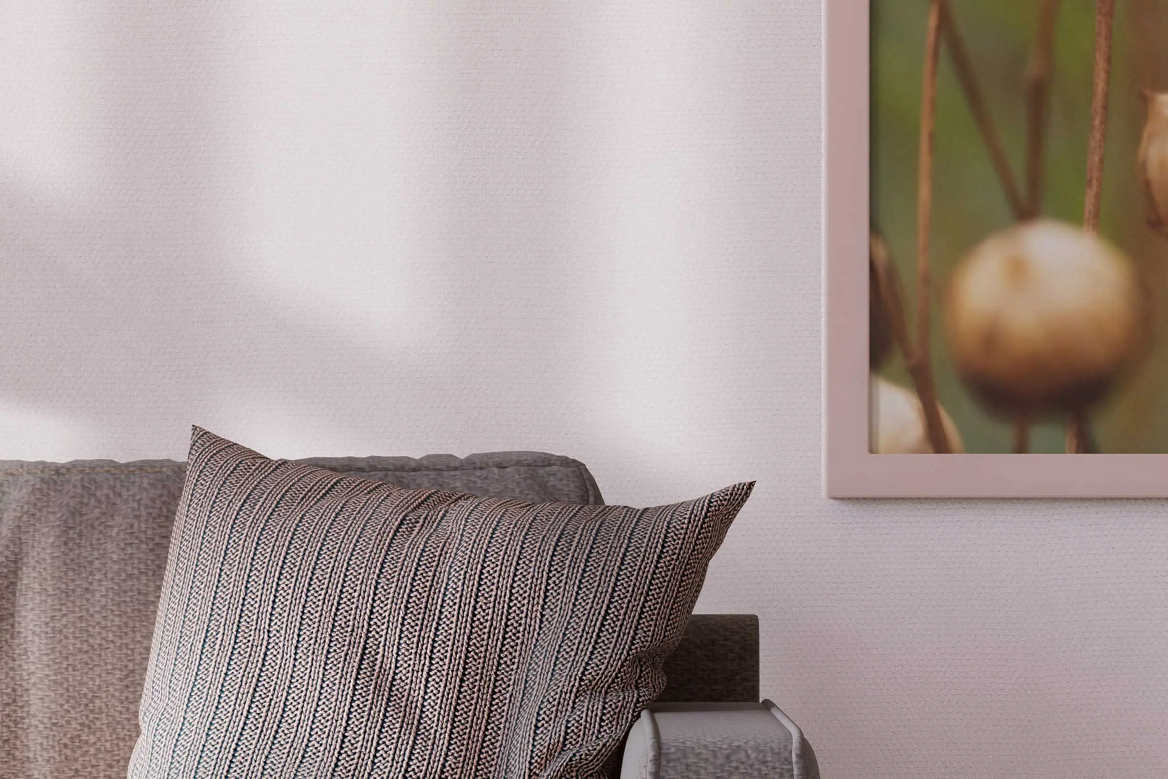 Dizajn zidova u spavaćoj sobi, detalj naslonjača s jastucima ispred ružičastog zida, Interior Colors