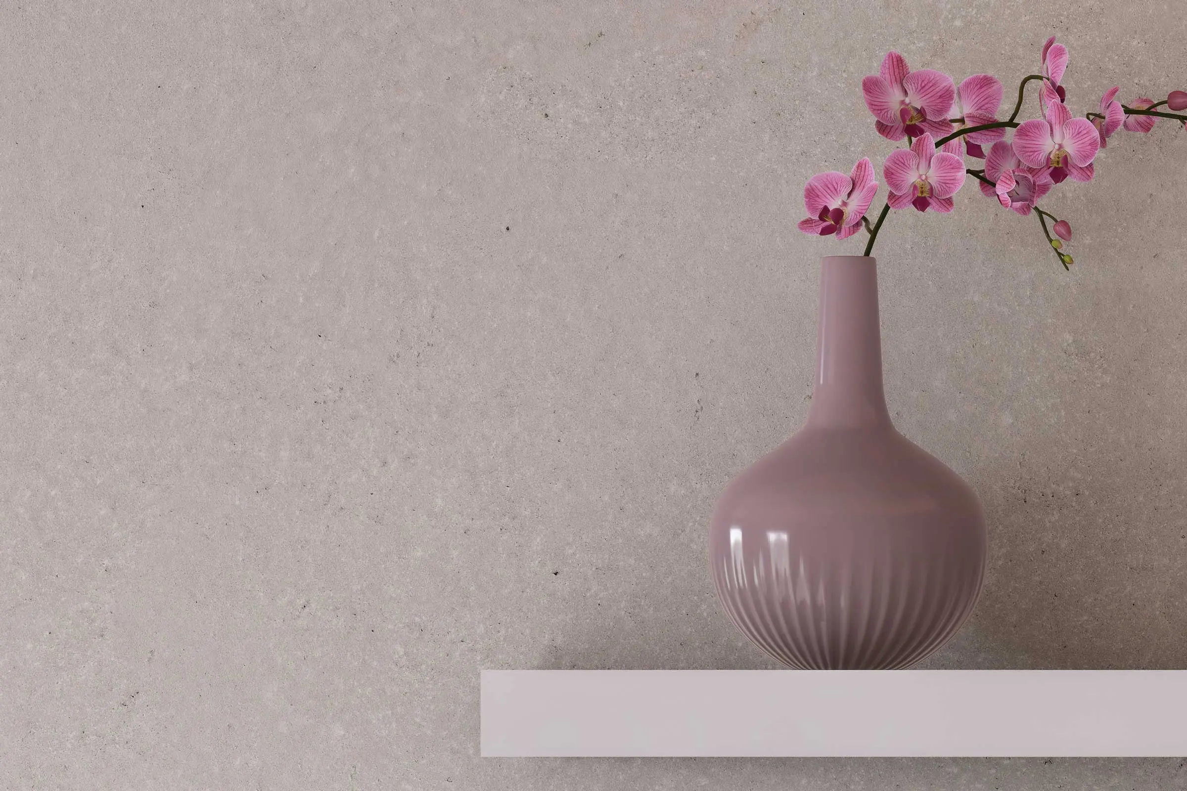 Dizajn zidova u spavaćoj sobi, detalj zidne police s vazom, zid prirodne boje, Interior Colors 24+