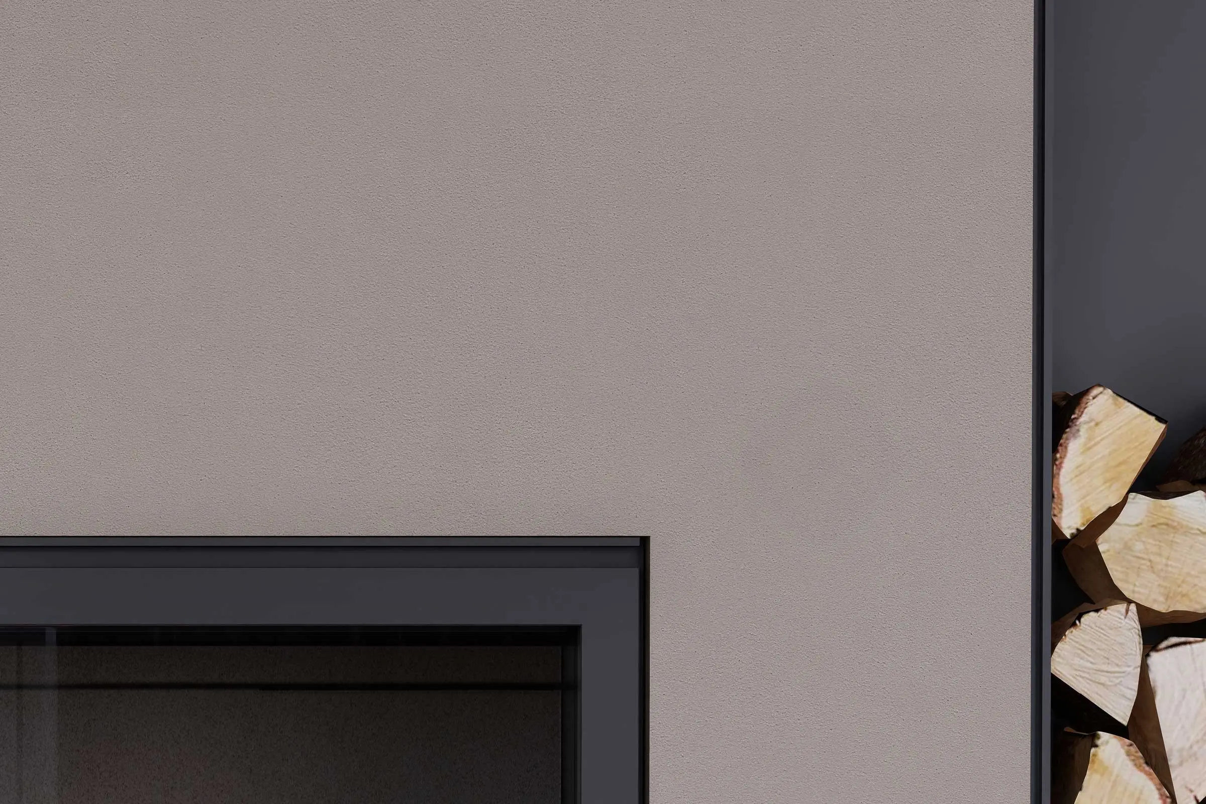 Dizajn zidova u dnevnoj sobi, detalj kamina na drva, zid boje oraha, Interior Colors 24+